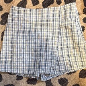 Blue and White Plaid Skort Shorts with Wrap Front and side zipper